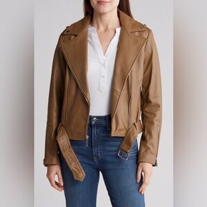 Michael Kors (REAL LEATHER) Belted Moto Jacket